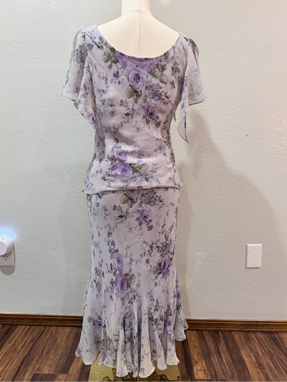 Whimsical Vintage y2k  Lavender Purple Fairy Floral Ruffle Top and Skirt Set M 1